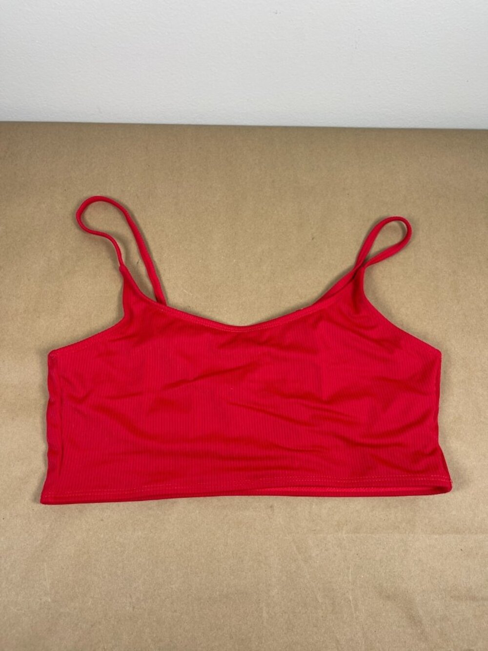 Decree Women's Red Ribbed Bralette Crop Cami Adjustable Straps Size L